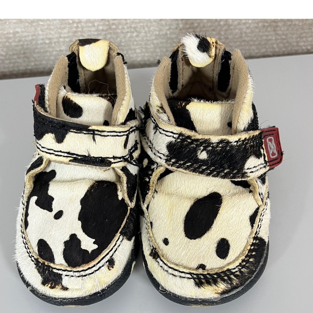 Twisted X Kids Cow Print Moccasins in Black and White
